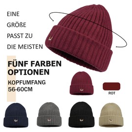 CLAPE Beanie Hat Men Women Knitted Hat Embroidery Winter Hat Soft Elastic Running Hat for Cold Weather, KHWM2409-Red