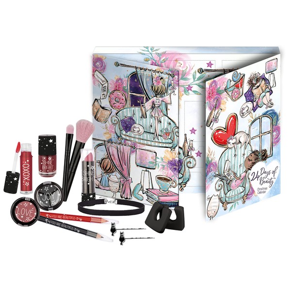 fesh! - Cosmetic advent calendar for teens, stay chic, 24 beauty and make-up surprises, highlights for eyes, lips and face, in elegant box, special gift idea for young women