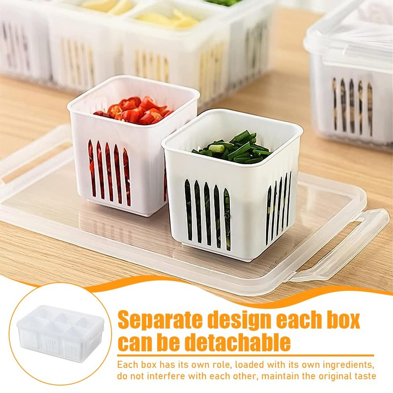 Scallion Ginger Garlic Fresh-Keeping Box, 6 Grids Detachable Drain Basket