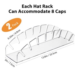 2PCS Hat Organizer for Baseball Caps Display Stand, Hat Stand for 14 Baseball Caps, No Install Acrylic Hat Organizer, Hat Storage fo r Closet, Shelf, Dresser, Office, Countertop