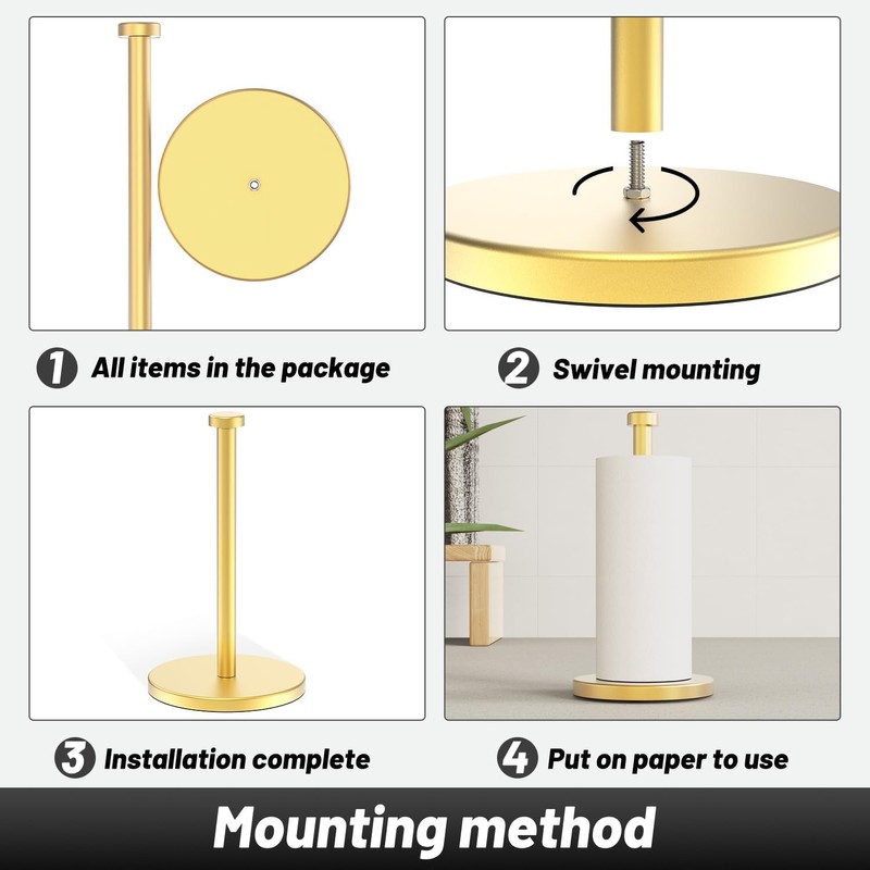 VEHHE Gold Kitchen Roll Holder, Free Standing Paper Towel Holder
