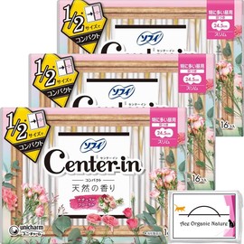 Sofy Center Inn Compact 1/2 Natural Scent, For Especially Large Daytime Use, Natural Floral, 9.6 inches (24.5 cm), With Wings, 245, Set of 16 Sheets x 3 (Total 48 Sheets) with Special Tissue