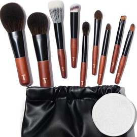 Cosme 9 Full Face Mini Juego de Pinceles de Maquillaje de Viaje Juego de Brochas de Maquillaje de Cobertura Natural y Estuche para Pinceles. Brochas  