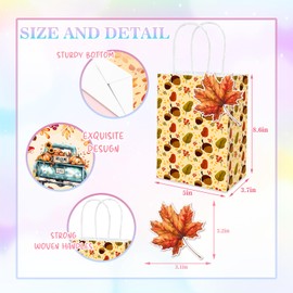 MUZRUYOU Fall Themed Party Favor Bags with Handles and Maple Leaf Tags, 16 Fall Themed Favor Bags, 4 Styles, Perfect for Birthday Parties or Pumpkin Maple Leaf Baby Showers