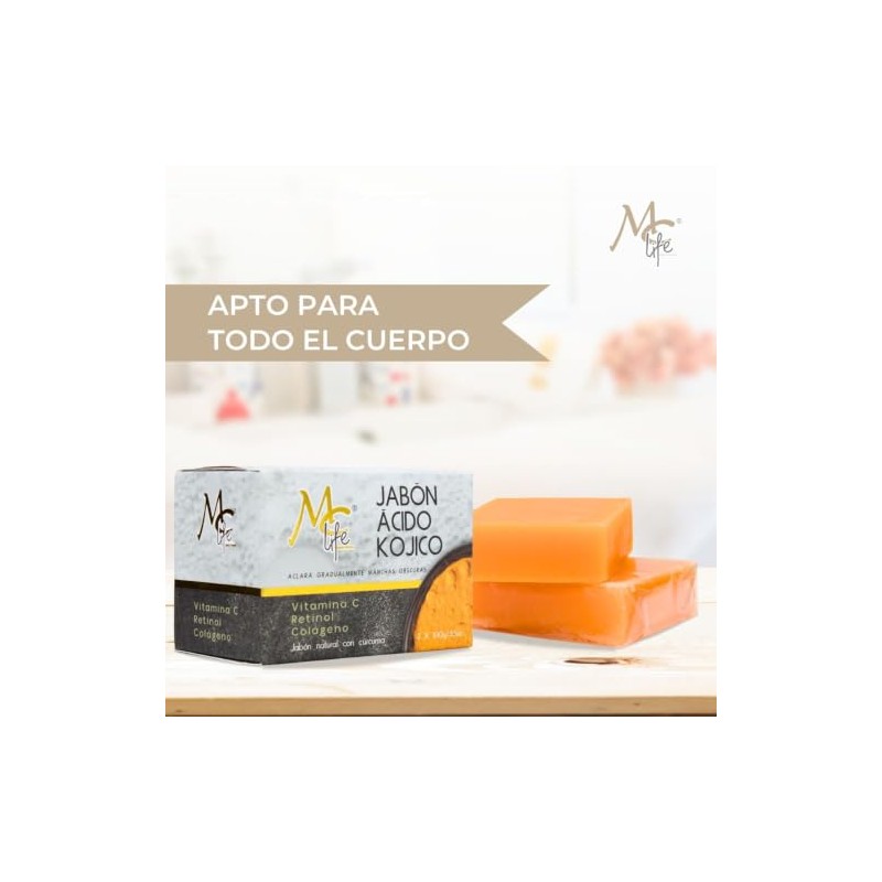 Mc Life 2 Piezas Jabón ácido Kójico, Retinol, Colágeno, Curcuma