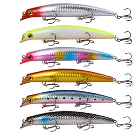 DOITPE 6 Piece Lure Minnow Set, Perfect for Saltwater Saltwater Such as Sea Bass and Flounder, Fishing Lure Set, 4.9 inches (12.5 cm), 0.5 oz (14 g), Fishing Tackle Set, Fake Bait, Hard Lures (Set of 6)