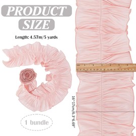 PH PandaHall Double Ruffle Ribbon Trim Pink Fabric Trim Pleated Lace Fabric Fringe Elastic Ruffle Trim Retro Tulle Fabric Trim 16 cm Wide for Applique Sewing Craft Dress Decor 4.5 m
