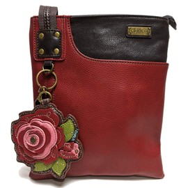 Chala Crossbody Phone Purse | SOFT PU Leather SWING Bag with Chala Key fob (Burgundy - Red Rose)