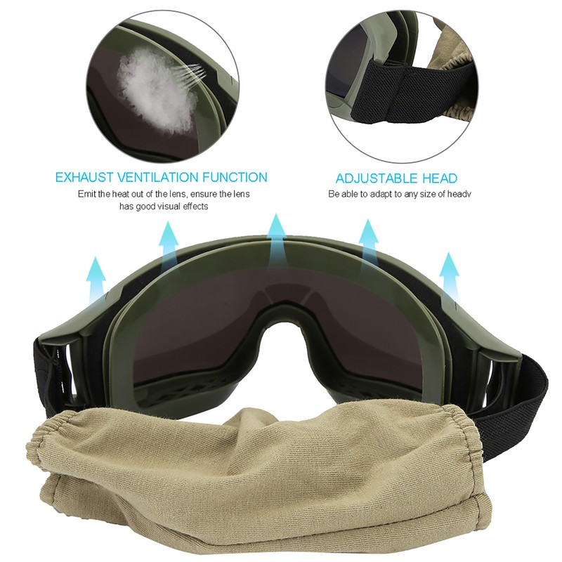 Goggles Paintball Ski AntiDust AntiFog Eye Protection Glasses(army Green)