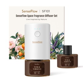 SenseFlow Diffusore di Oli Essenziali SF101 PRO Ultrasuoni Senza Acqua Profumatore per Ambienti, 100% Vegetale, Aroma Fino a 120 Giorni, LED, Ideale per Casa, Hotel e Studio - Teak e Tabacco