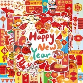 WorldBazaar Chinese New Year Stickers 100PCS 2026 Horse Luna New Year Zodiac Stickers Water Bottles Laptops Books Skateboard Waterproof Chinese Stickers