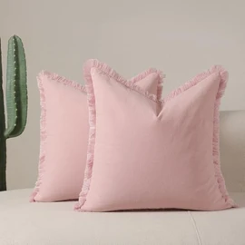 Set of 2 Decorative Linen Fringed Throw Pillow Cover, Cozy Boho Cushion Covers with Tassel Soft Washed Cotton Pillowcase Cushion for Couch Sofa Farmhouse Living Room Bed Natural Home Decor 18x18 Inch