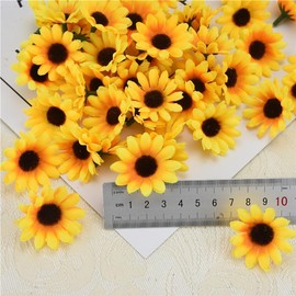GANPUB 100Pcs Yellow Artificial Flower Heads Mini Fake Sunflower Decorative Fabric Flowers Craft Floral Embellishments for Wreaths Wedding，Artificial Flowers,Artificial Plants and Flowers
