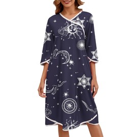 Becotal Plus Size Nightgowns for Women Soft Cotton Mumu Floral Print 3/4 Long Sleeve House Dresses for Women with Pockets Moo Moos for Women Mumu Moomoo Dresses for Women Maternity Cotton Nightgown