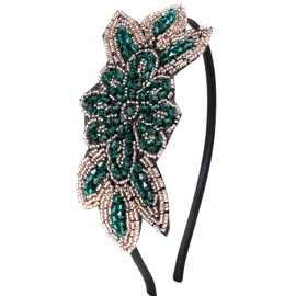 BABEYOND Art Deco Headpiece Flapper Headband 1920s Headpiece Black Rhinestone Headband for Women (Style2-Green)