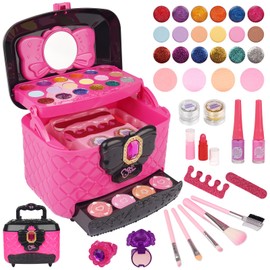 Maquillaje para Niñas 28 Piezas, Kit de Maquillaje Lavable de Niños, Juguete para Niñas No Tóxico, Juego de Cosméticos de Juguete,Regalos de Cumpleaños de Navidad de 5 6 7 8 9 10 11 12 Años