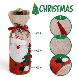 TEBIEKOY 2Pcs Christmas Wine Bags Burlap Wine Gift Bags Reusable Wine Bottle Bags Wine Bottle Covers with Drawstrings Wine Accessories for Christmas New Year Holiday Party