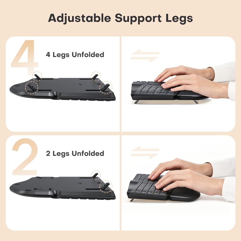 MOKURU Wireless Ergonomic Keyboard, Split Keyboard with Wrist Rest, Full