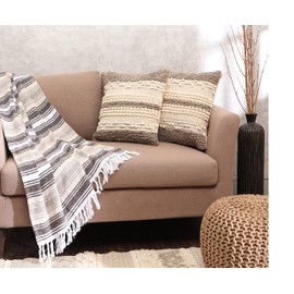 REDEARTH · Boho Textured Throw Pillow Cushion Covers- Lumbar Woven Tufted Decorative Farmhouse Cases Set for Couch, Sofa, Bed, Chair, Dining, Patio, Outdoor; 100% Cotton (12"x20", Natural) Pack of 2