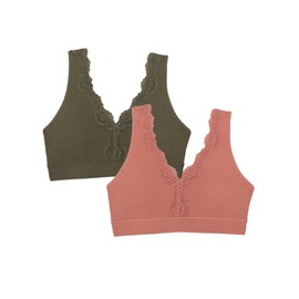 Fruit of the Loom Women's Full Coverage Wireless Cotton Bralette, Desert Dusk/Olive Night
