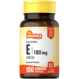 Sundance Vitamin E 180mg (400 IU) | 100 Quick Release Softgels | High Potency Formula | Non-GMO and Gluten Free Supplement