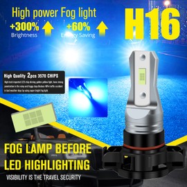 HAISECA AC/DC 9-36V H16 LED Fog Light Bulb Ice Blue,3800LM Super Bright 2x45mil 5730 Chips 5202 5201 2504 LED Bulbs for Cars Trucks,Non-Polarity.2-Packs.