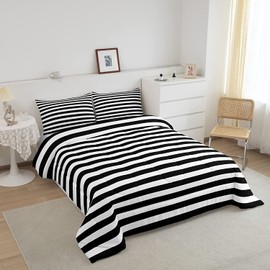 Striped Comforter Set Black and White Stripe Bedding Set King Kids Boys Girls Women Men Farmhouse Ticking Stripes Duvet Set Modern Geometric Lines Adults Abstract Gothic Home Decor Soft Reversible