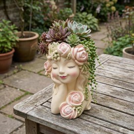 pandaxing Head Face Planter for Succulents Indoor Outdoor with Drainage Hole, Resin Decorative Flower Pot for Home Garden, Gift Idea for Plant Enthusiasts
