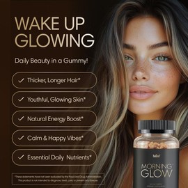 Morning Glow™ - All-in-One Beauty Gummy - Multivitamin for longer, stronger hair, glowing skin, natural energy, and a calm mood - 30 servings - by Aoures
