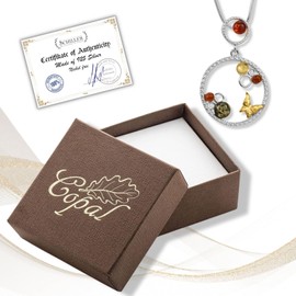 Copal Women's Baltic Amber Necklace Silver 925 Butterfly Pendant Partially Gold-Plated Adjustable Length Sustainable Packaging Gift for Women, Silver, Amber