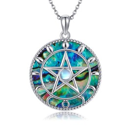 CUPENDA Pentagram Necklace 925 Sterling Silver Pentacle Moon Phase Pagan Wiccan Pendant Necklace Jewelry for Women