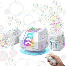 Máquina de burbujas, máquina de burbujas recargable de doble boquilla con control remoto, más de 30000 burbujas por minuto, luces RGB, máquina de burbujas para niños, bodas, fiestas de