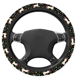 Swono Unicorns Auto Car Steering Wheel Cover for Women Girls Beautiful Unicorns Magic Background 15 Inch Steering Wheel Protector Case,Fits for Automotive Car SUV Sedans