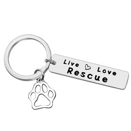 Huwujiu Pet Rescue Gift Live Love Rescue Keyring Dog Lover Keyring Cat Owner Gift Pet Owner Rescue Gift for Rescue Mom Rescue Dad Pet Lover Adoption Gift