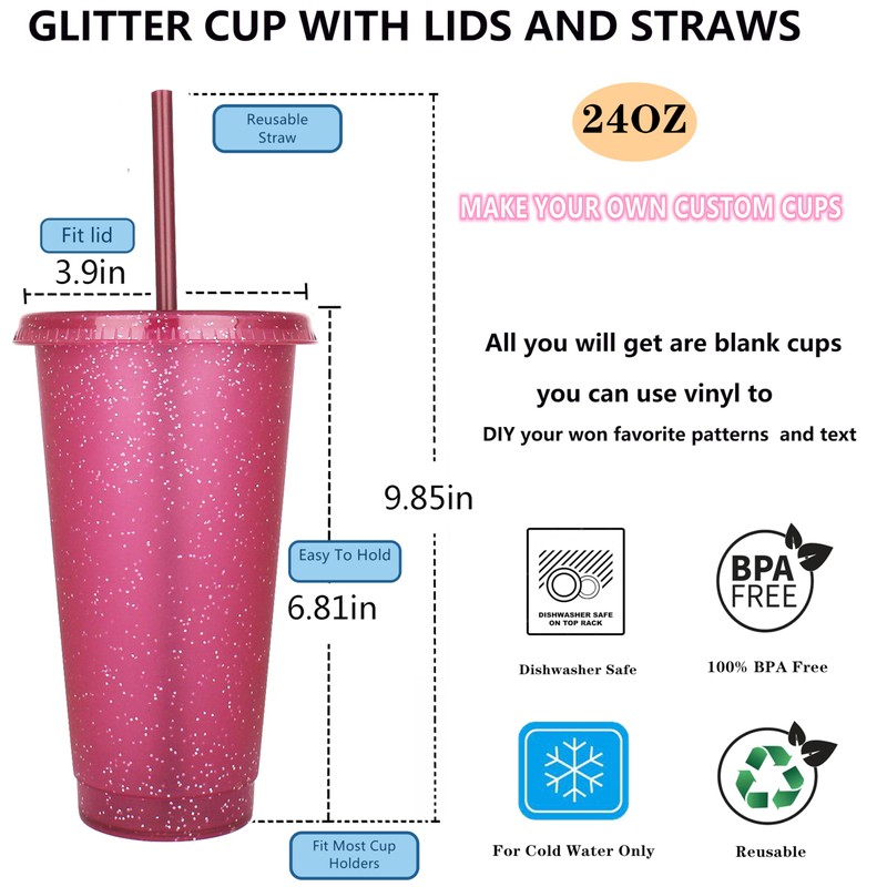 Suertestarry 36 Pack Plastic Reusable Cups 24oz Bulk Tumblers with