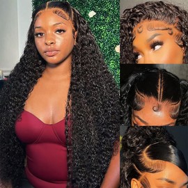 Dianthe 32 Inch 13x6 Deep Wave Lace Front Wigs Human Hair 180% Density HD Lace frontal Curly Human Hair Wig for Women Wet and Wavy Glueless Wigs Human hair Pre Plucked with Baby Hair