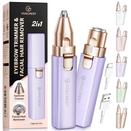 Rechargeable Facial Hair Remover for Women: 2 in 1 Electric Eyebrow and Facial Hair Remover - Suitable for Middle-aged Women’s Eyebrow, Chin, and Cheek Trimming - with Built-in LED Light(Purple)