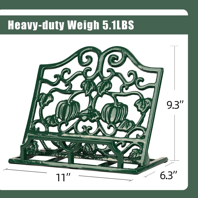 Vintage Cookbook Stand, Durable Wrought Cast Iron Recipe Book Holder