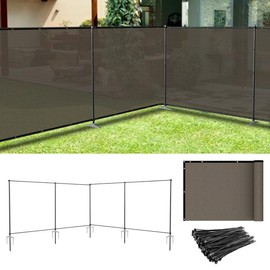 Goleray Privacy Screen Fence 5' x 24' Outdoor Freestanding Temporary Panels for Garden Balcony Pool Deck, Mesh Fencing with Metal Poles, Ideal for Home & Courtyard Safety, Brown