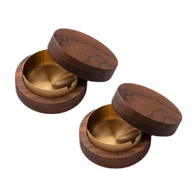Wooden Wind Ashtray, Ashtray with Lid, Windproof, Odourproof, Suitable for Bar, Living Room, Office, Party, Gold