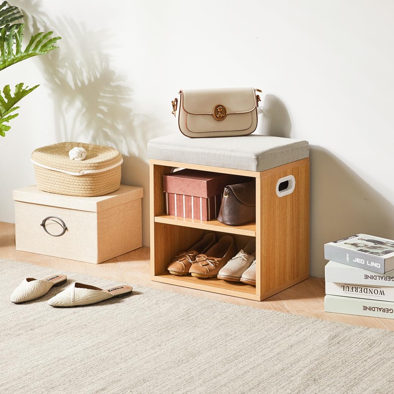 YMYNY Shoe Storage Bench with Cushion, 2 Tier Shoe Rack