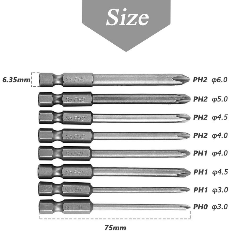 Mesee 8Pcs Long Cross Head Screwdriver Bits with 1/4 Inch