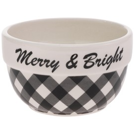 Boston International Small Ceramic Serving Bowl Christmas Serveware, 2 Cups, Merry & Bright Black & White Check