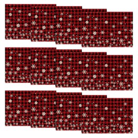 Artoid Mode Red and Black Buffalo Plaid Snowflakes Christmas Placemats Set of 12, 12x18 Inch Winter Table Mats for Party Kitchen Dining Decoration