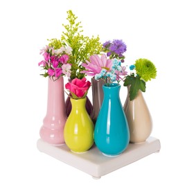 Jinfa Handmade, Small, Ceramic, Decorative Flower Vases, Set of 7 Coloured Vases