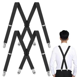 2 Tirantes Negros Hombre,Tirantes Caballero con 4 Clips,Correas Ajustables en Forma de X, Regalos para Hombres,Ideales para Bodas, Fiestas, Ocasiones Informales y Formales (110 cm x 3,5 cm)