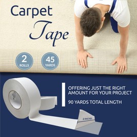Reli. Carpet Tape | 2" x 90 Yards (Bulk Value) | Double Sided | Two Rolls of 2" x 45 Yards | Bulk Carpet Tape, for Hardwood Floors | Heavy Duty Keeps Rug in Place | Indoor/Outdoor (White)