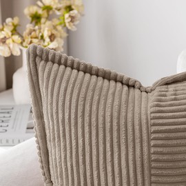 MIULEE Corduroy Pillow Covers with Splicing Set of 2 Super Soft Boho Striped Pillow Covers Broadside Decorative Textured Throw Pillows for Spring Couch Cushion Livingroom 20x20 inch, Light Brown