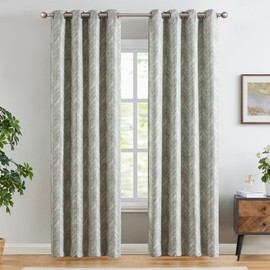jinchan Sage Green Printed Curtains 84 Inch Length for Living Room Grommet Jacquard Curtains with Herringbone Pattern Green and White Modern Room Darkening Drapes Bedroom Window Curtain Set 2 Panels