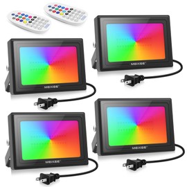 MEIKEE 60W 6000LM RGBW Flood Lights, 600W Equivalent RGB Color Changing LED Floodlights, 6500K Daylight White Outdoor Lighting with Timing Memory Function Dimmable Decoration Lights (4Pack)